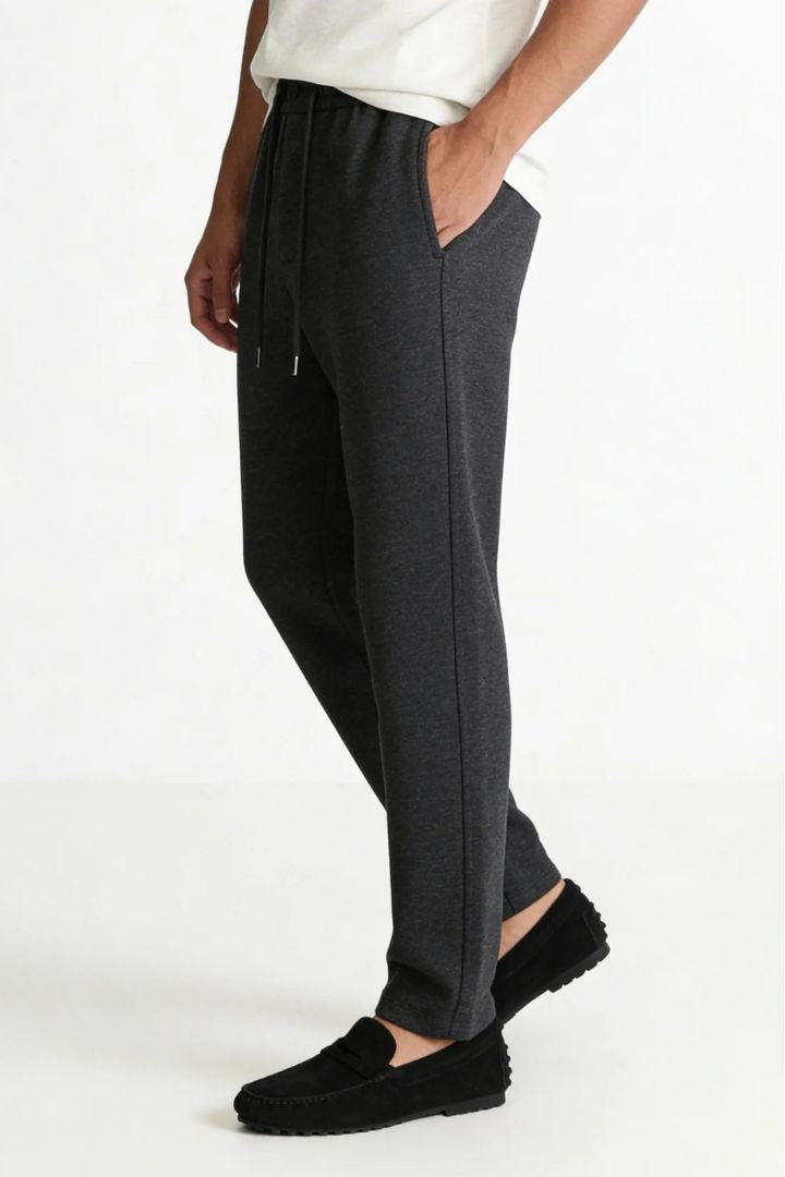 Mens wool blend drawstring trousers charcoal side view