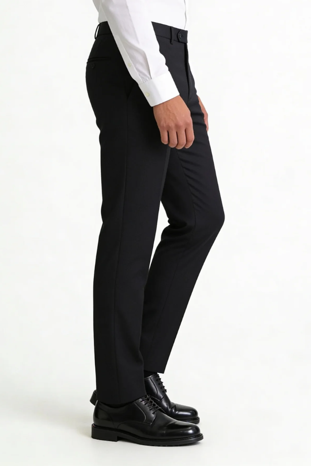 Men’s wrinkle free stretch trousers breathable lightweight no iron dress pants black side view