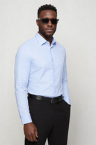 Men’s light blue wrinkle free dress shirt cotton no iron slim fit breathable formal shirt long sleeve