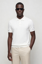 Men’s white knit polo shirt cotton blend breathable lightweight modern fit short sleeve polo