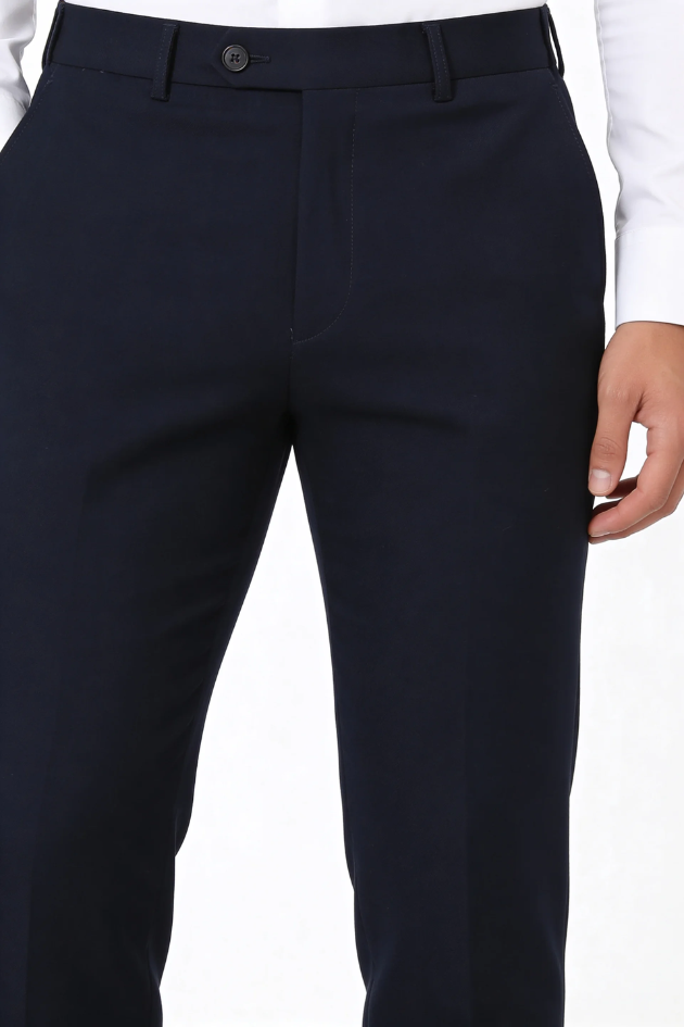Men’s wrinkle free stretch trousers breathable lightweight no iron dress pants navy close-up
