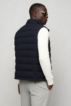 mens navy down puffer vest lightweight insulated gilet back