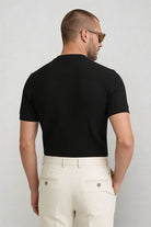 Lavencio Men’s slim fit textured cotton knit short sleeve t-shirt in cream black back