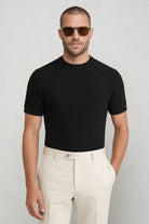 Lavencio Men’s slim fit textured cotton knit short sleeve t-shirt in cream black
